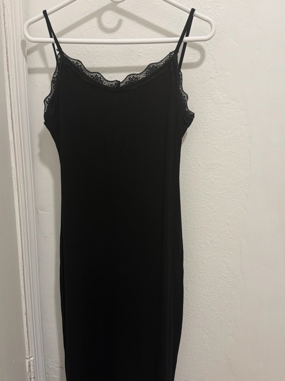SHEIN Black Lace-Trim Midi Slip Dress
